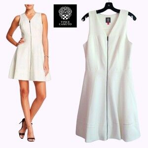 VINCE CAMUTO NEW Light Academia Front Zip Scuba Fit & Flare Dress 10